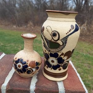 2 vtg signed matching Tonala Mexico vases